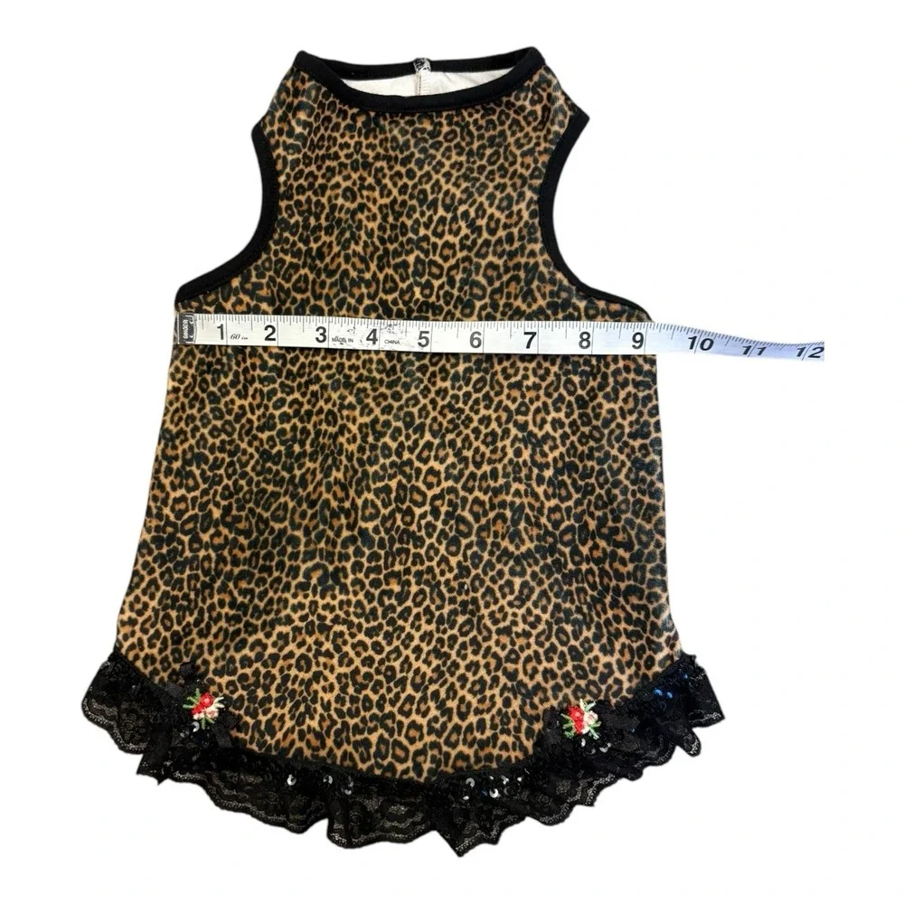 Ruff Ruff Couture Small Dog Pullover Dress – Leopard‎ Print, Lace Trim, USA